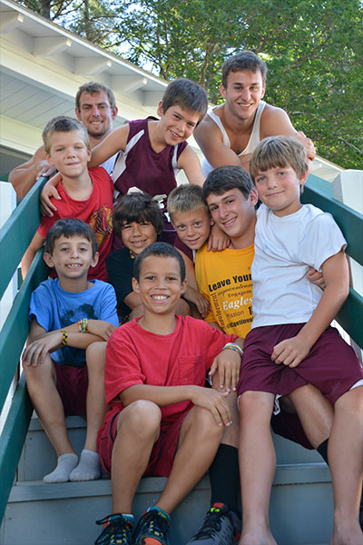 Boy camper group photo on stairs